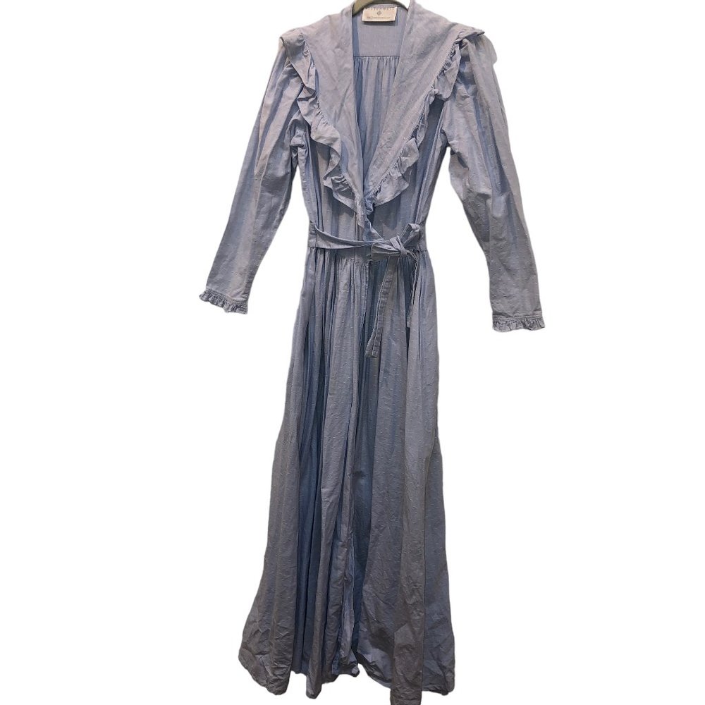 Eileen West Queen Ann's Lace Chambray Blue Embroidered dot WRAP robe nightgown S